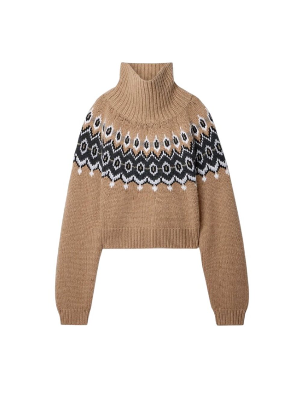 Khaite Amaris Fair Isle Cashmere Sweater Womens XL Brown Black Turtleneck Jumper